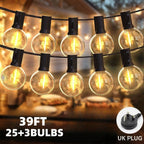 39FT Mains Powered String Light Festoon Outdoor 25+3LED Garden G40 Bulbs Lights