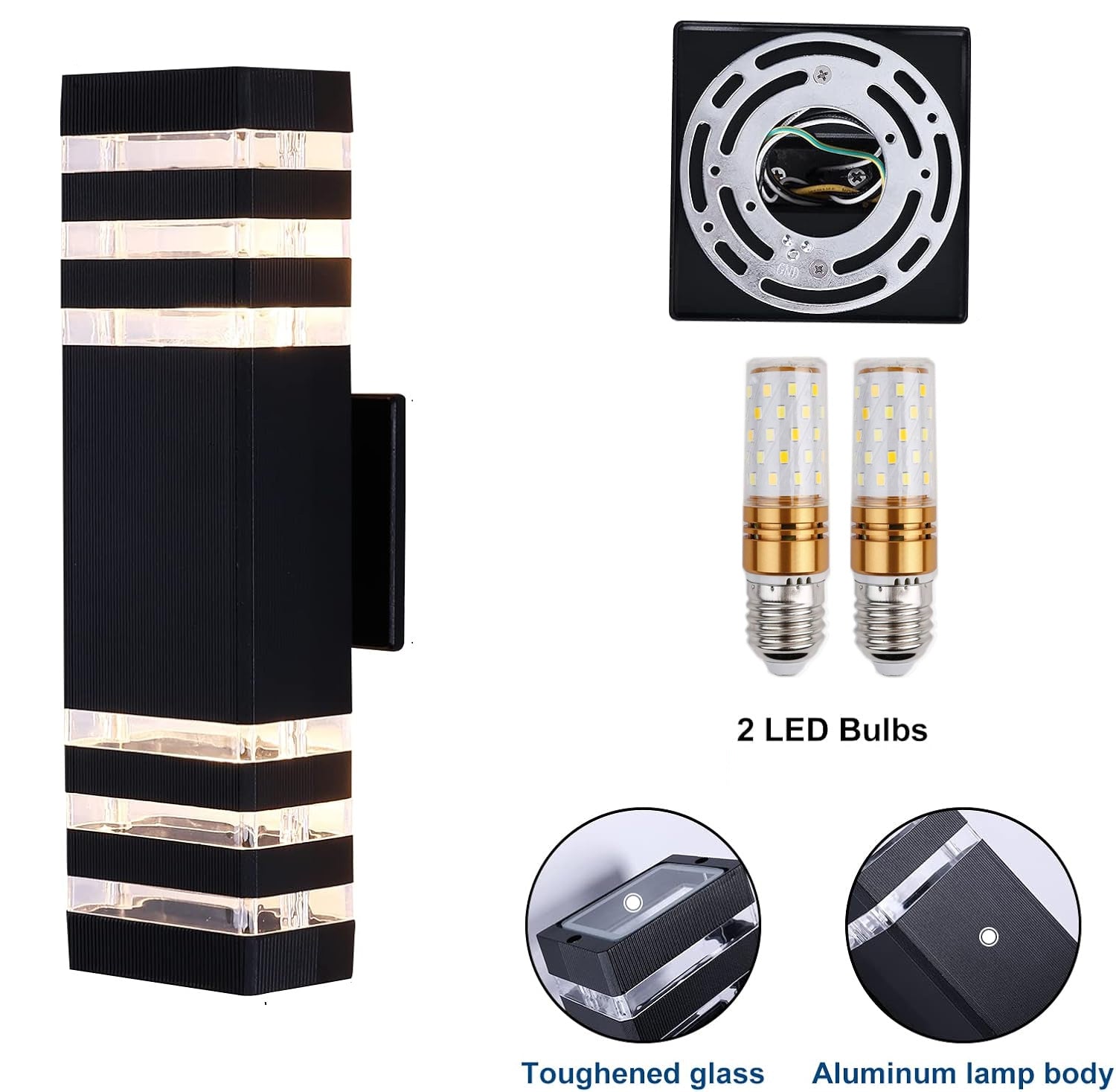 Modern LED Outdoor Wall Light, 3000K Warm White Up & Down Exterior Wall Sconce, Waterproof IP65 Square Aluminum Porch & Patio Light Fixture