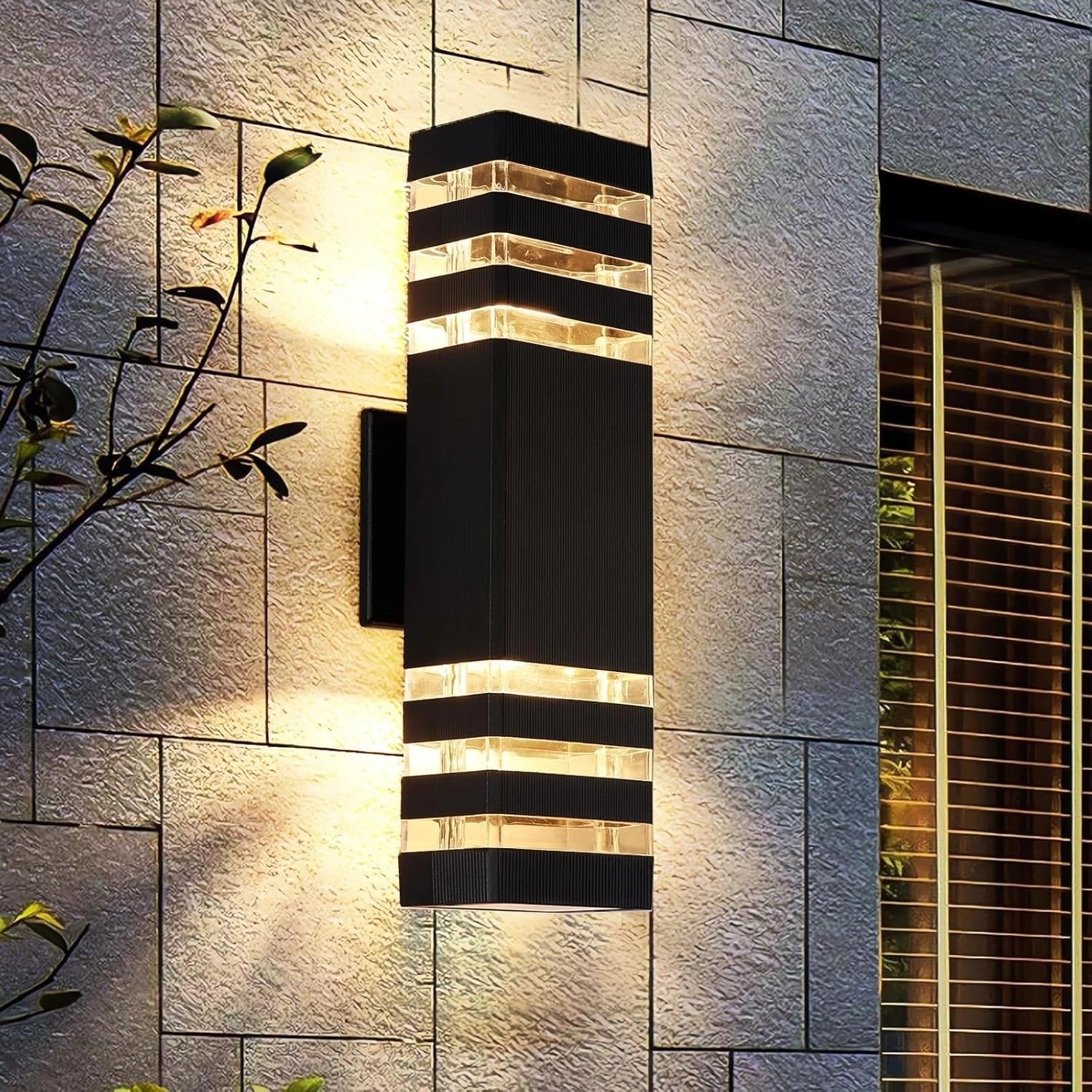 Modern LED Outdoor Wall Light, 3000K Warm White Up & Down Exterior Wall Sconce, Waterproof IP65 Square Aluminum Porch & Patio Light Fixture