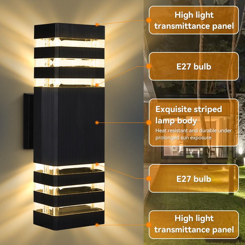 Modern LED Outdoor Wall Light, 3000K Warm White Up & Down Exterior Wall Sconce, Waterproof IP65 Square Aluminum Porch & Patio Light Fixture