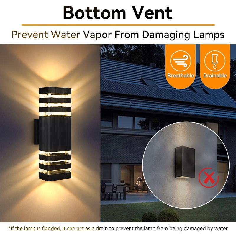 Modern LED Outdoor Wall Light, 3000K Warm White Up & Down Exterior Wall Sconce, Waterproof IP65 Square Aluminum Porch & Patio Light Fixture