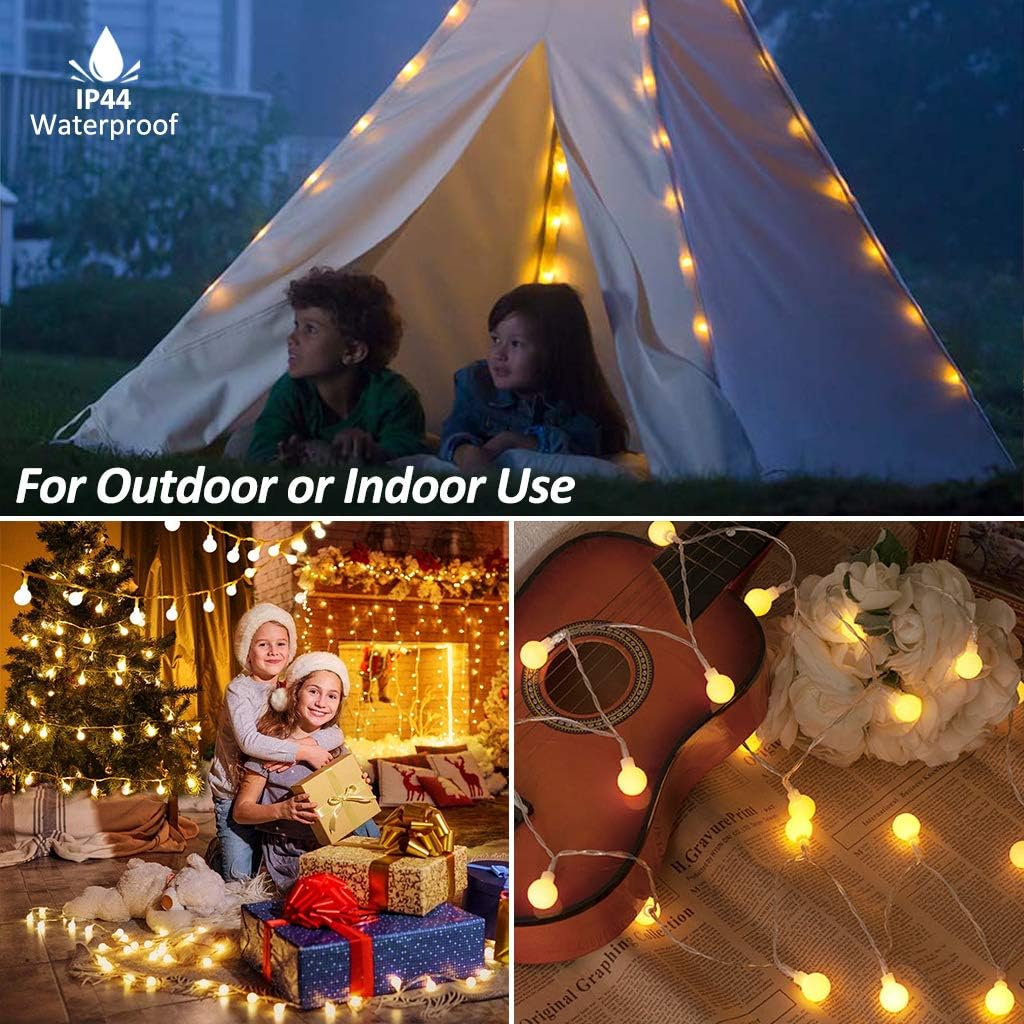 15M/49ft Globe Fairy Lights with Remote – 100 LED String Lights, 8 Modes, USB or Battery Powered, Warm White