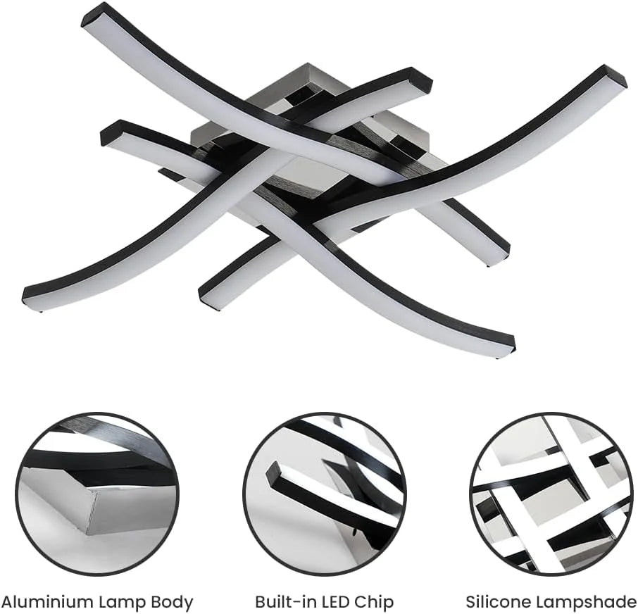 48W Modern Wave LED Ceiling Light with Remote Control – 3-Color Lighting (Warm, Cool & Natural White) | 4-Arm Decorative Lamp