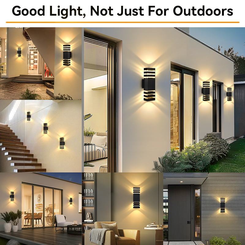 Modern LED Outdoor Wall Light, 3000K Warm White Up & Down Exterior Wall Sconce, Waterproof IP65 Square Aluminum Porch & Patio Light Fixture