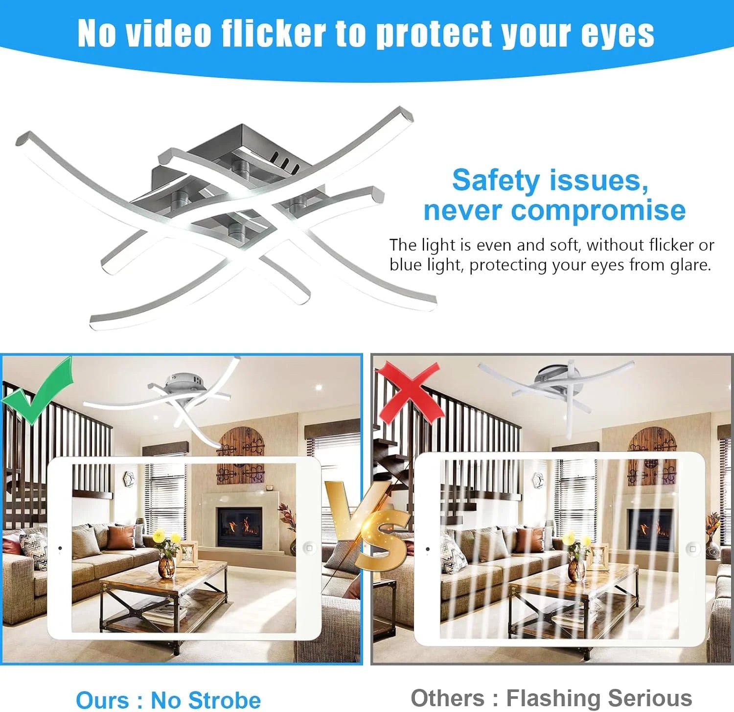 48W Modern Wave LED Ceiling Light with Remote Control – 3-Color Lighting (Warm, Cool & Natural White) | 4-Arm Decorative Lamp