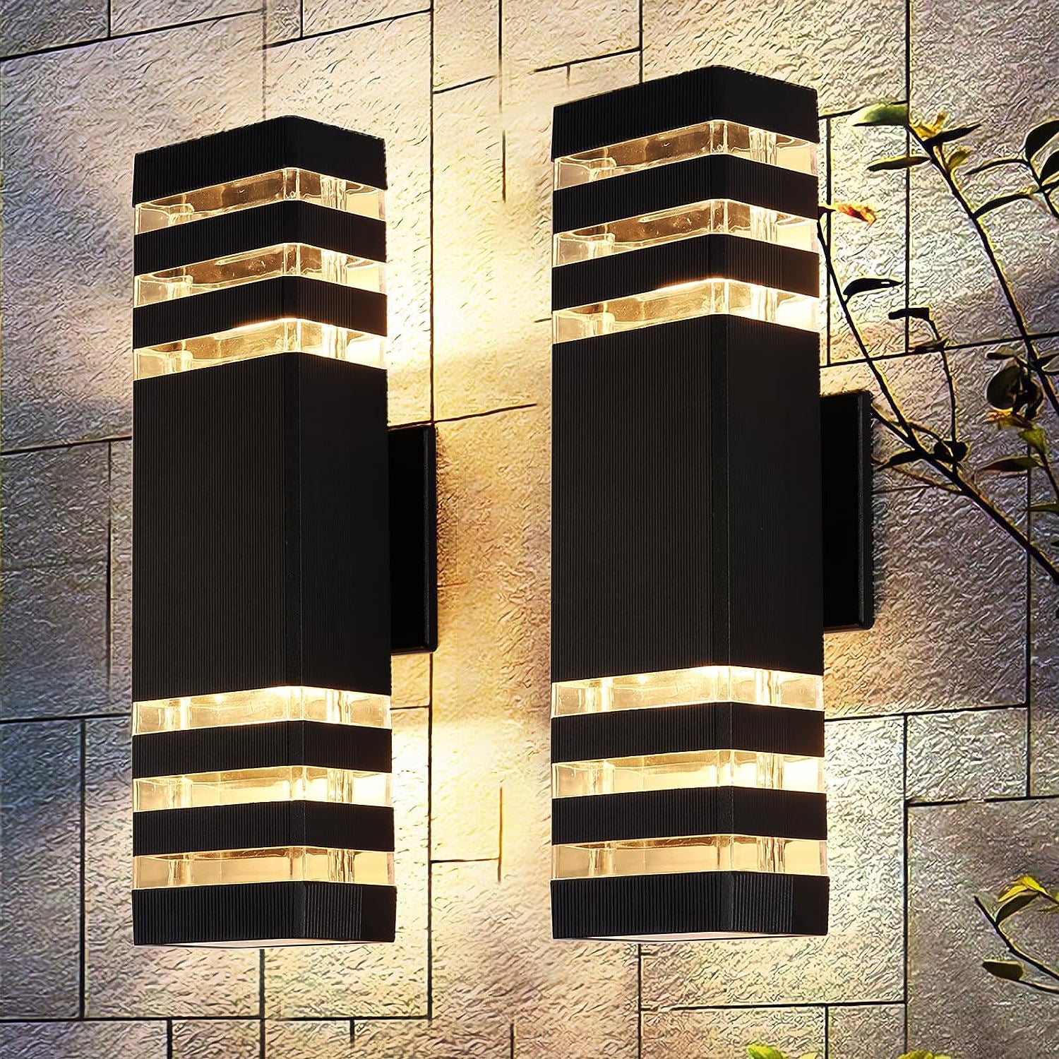 Modern LED Outdoor Wall Light, 3000K Warm White Up & Down Exterior Wall Sconce, Waterproof IP65 Square Aluminum Porch & Patio Light Fixture